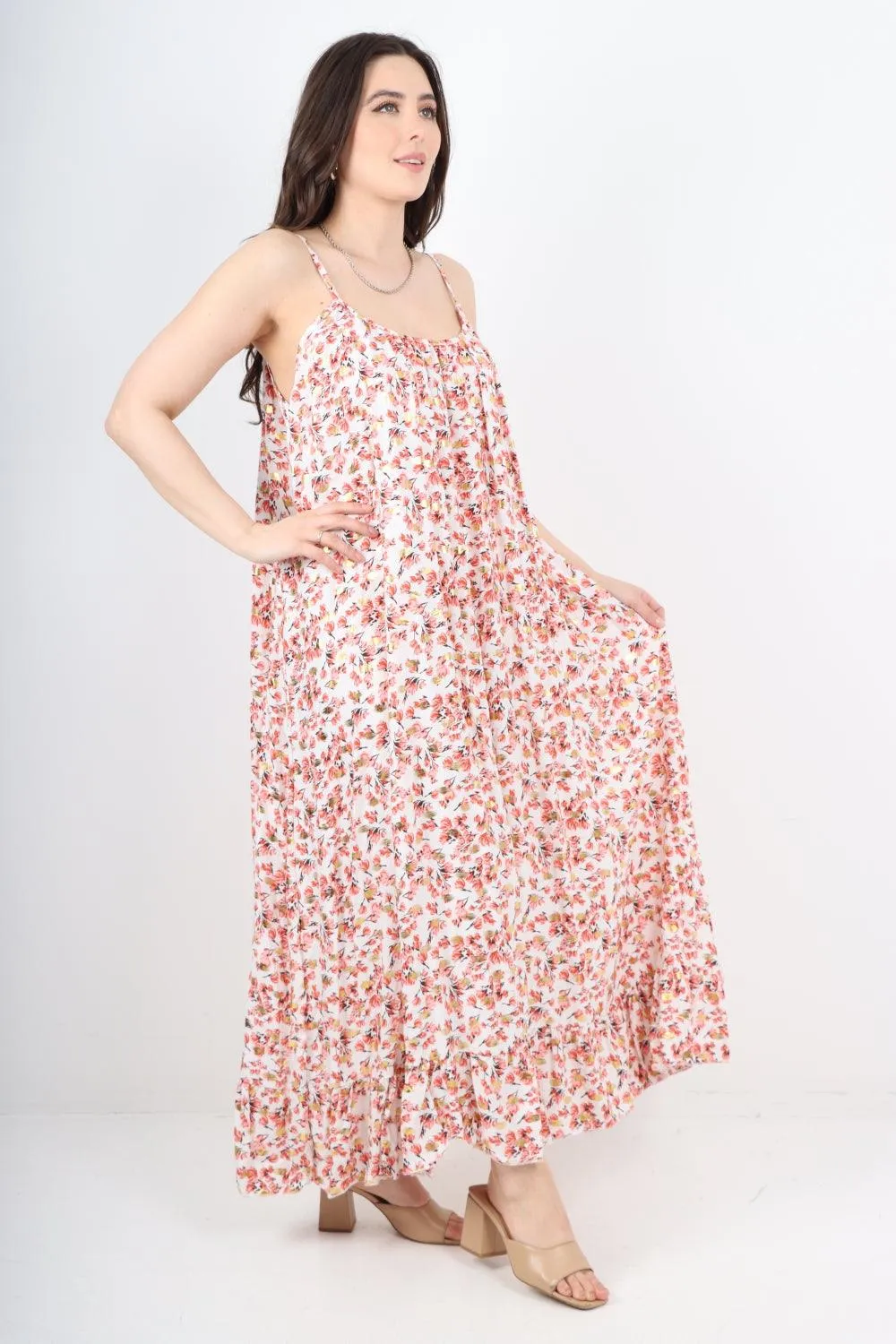 Floral Print  Frill Bottom Sleeveless Vest Sun Dress