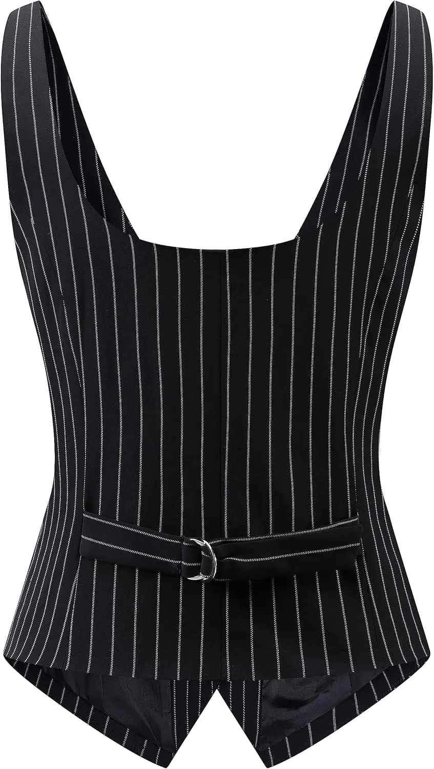 Foucome Womens Suit Vest Double Breasted V-Neck Fashion Dressy Casual Waistcoat Vest for Women