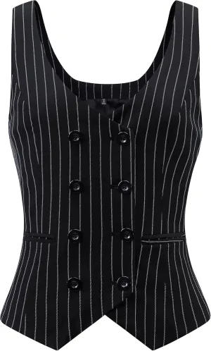 Foucome Womens Suit Vest Double Breasted V-Neck Fashion Dressy Casual Waistcoat Vest for Women