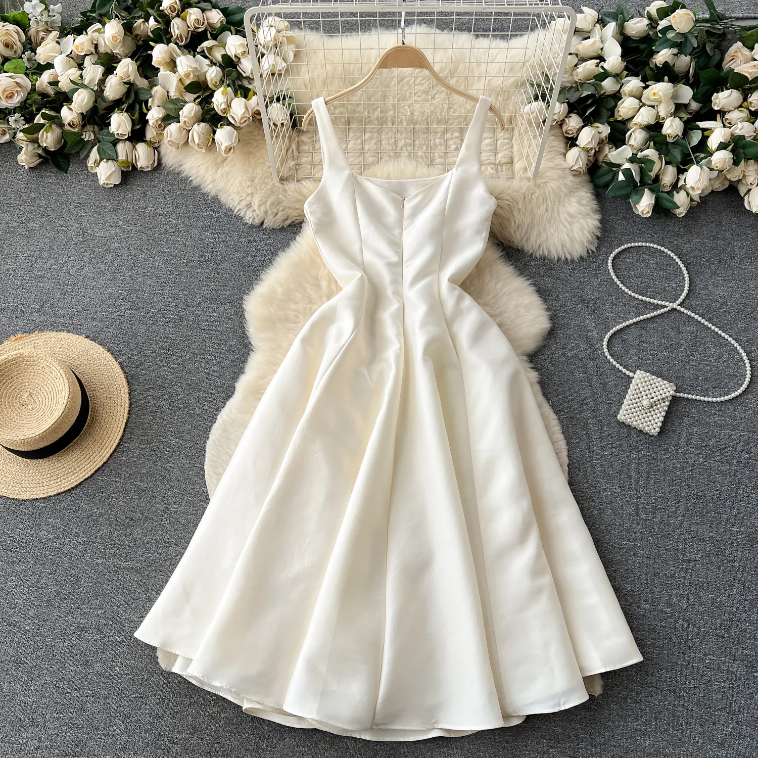 French Style Sleeveless Vest Dress Women  Summer Elegant Homecoming Dress 1231
