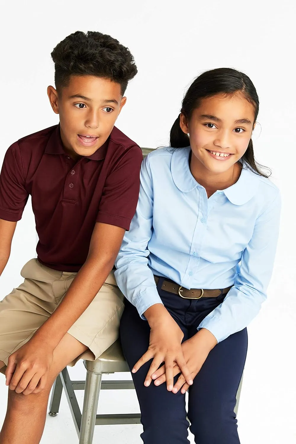 French Toast Girls' Long Sleeve Woven Shirt with Peter Pan Collar (Standard & Plus)