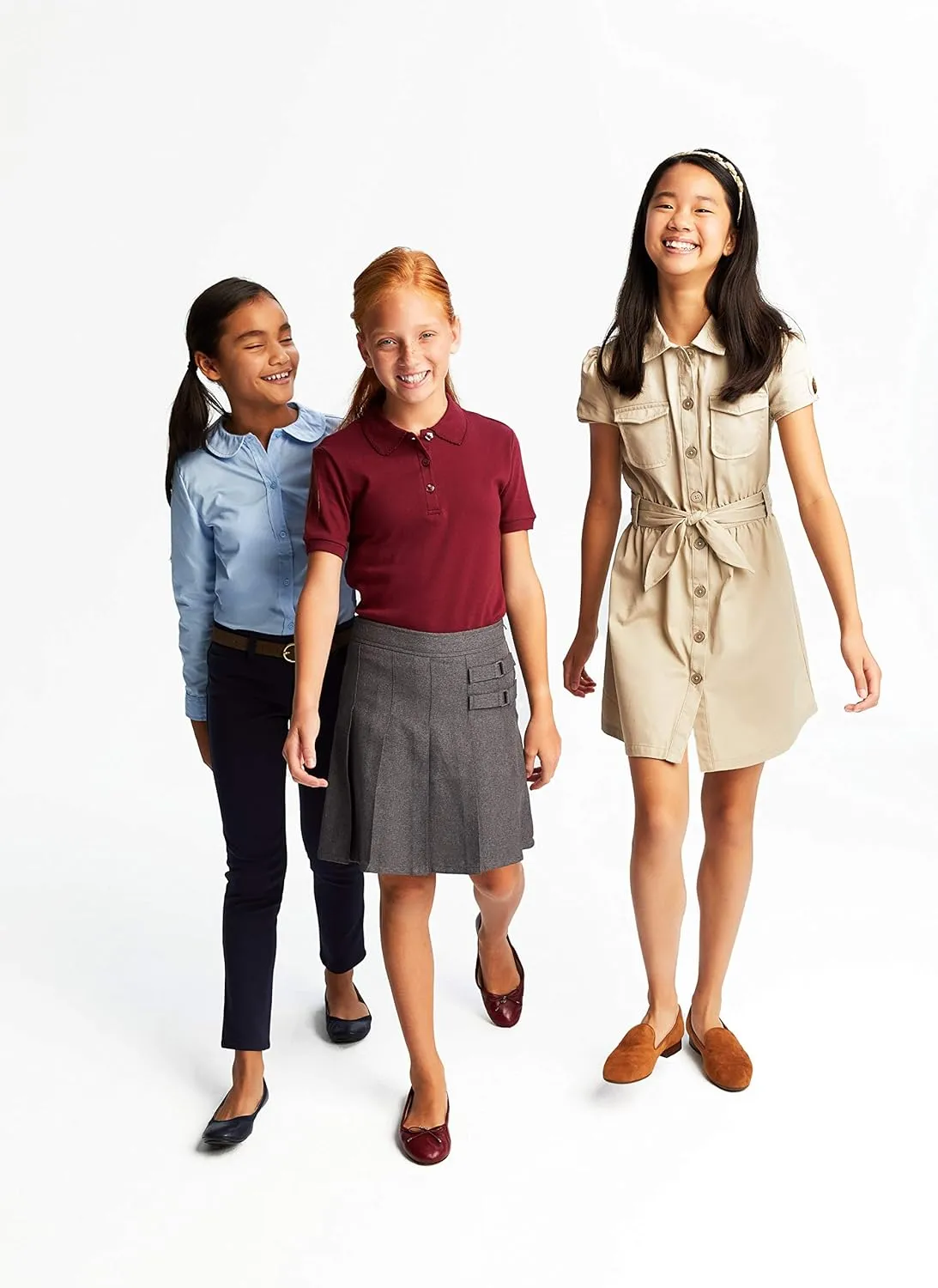 French Toast Girls' Long Sleeve Woven Shirt with Peter Pan Collar (Standard & Plus)