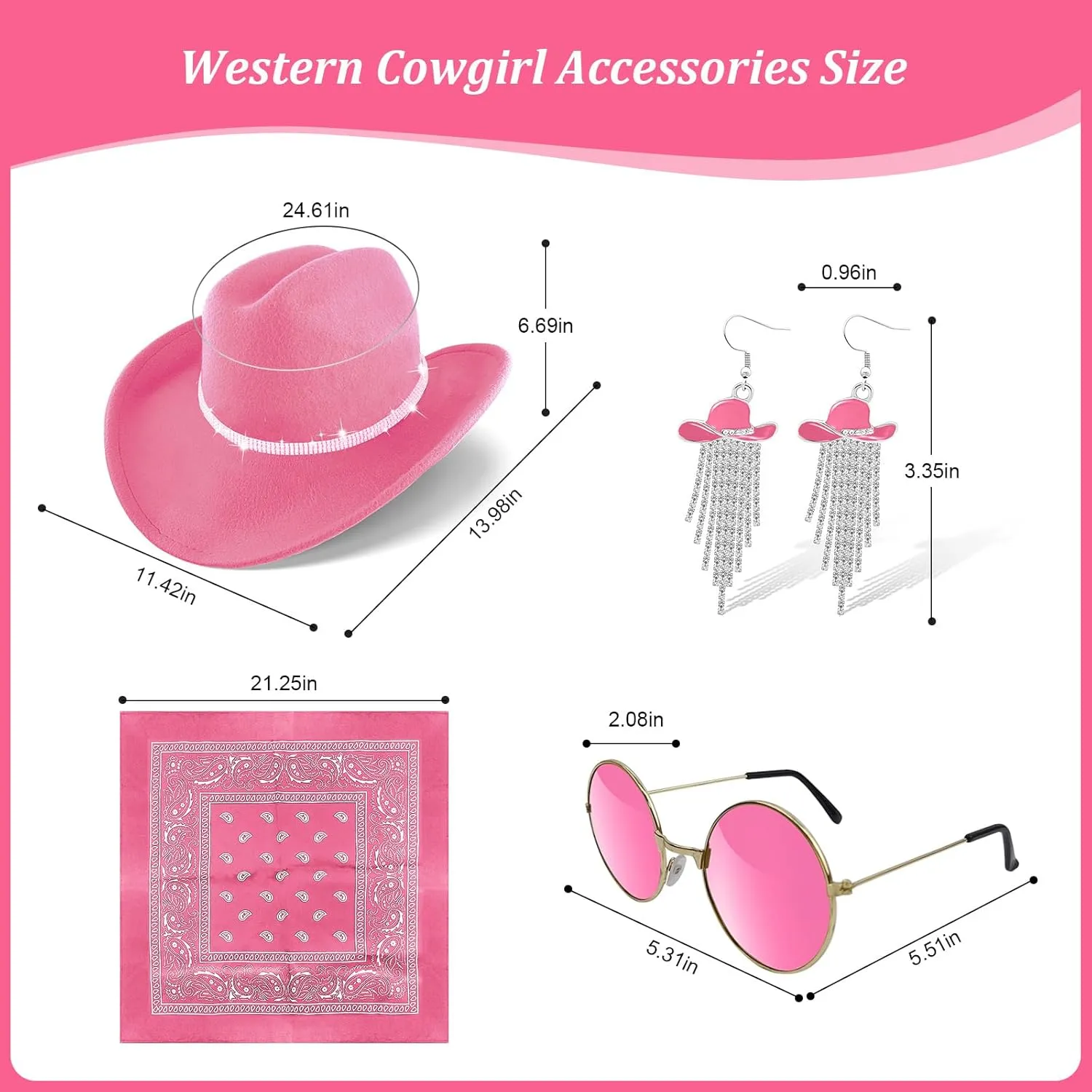 FunMular Western Outfit for Women Cowgirl Outfit Costume Accessories Disco Cowboy Hat Tassel Fringe Vest Earring Bandana