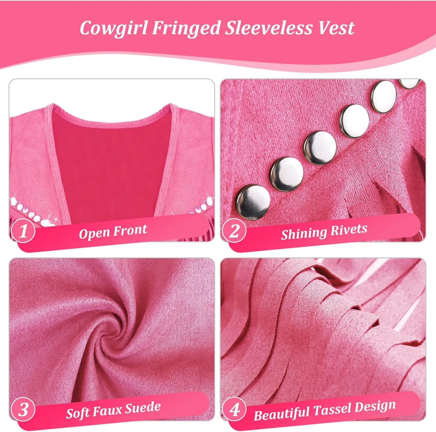 FunMular Western Outfit for Women Cowgirl Outfit Costume Accessories Disco Cowboy Hat Tassel Fringe Vest Earring Bandana