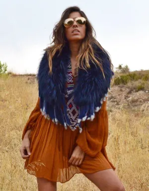 Fur Collar with Fringe in Blue