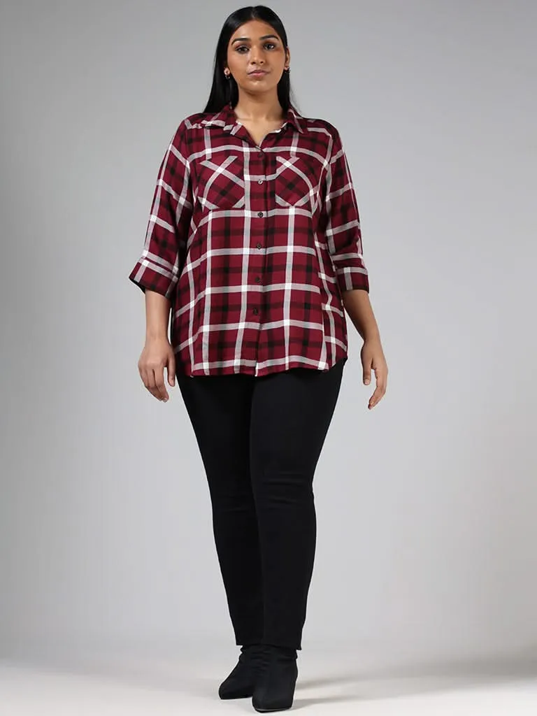 Gia Maroon & White Tattersall Checked Shirt