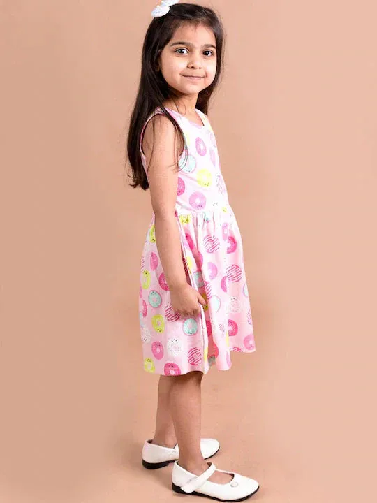Girls Pink Yellow Donut Printed Dress - Ps Peaches