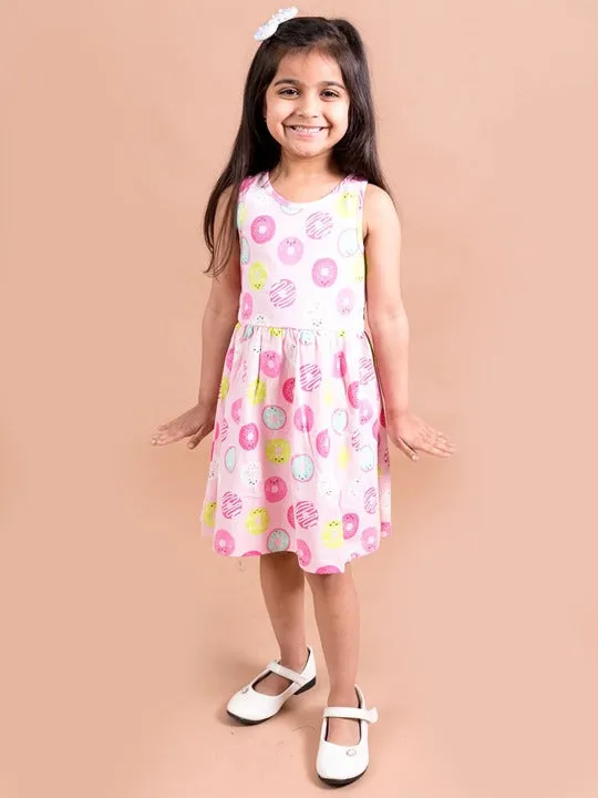 Girls Pink Yellow Donut Printed Dress - Ps Peaches