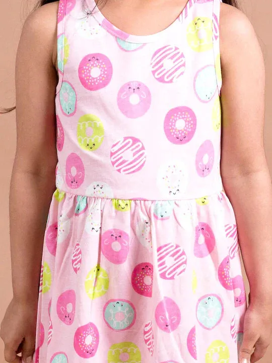 Girls Pink Yellow Donut Printed Dress - Ps Peaches