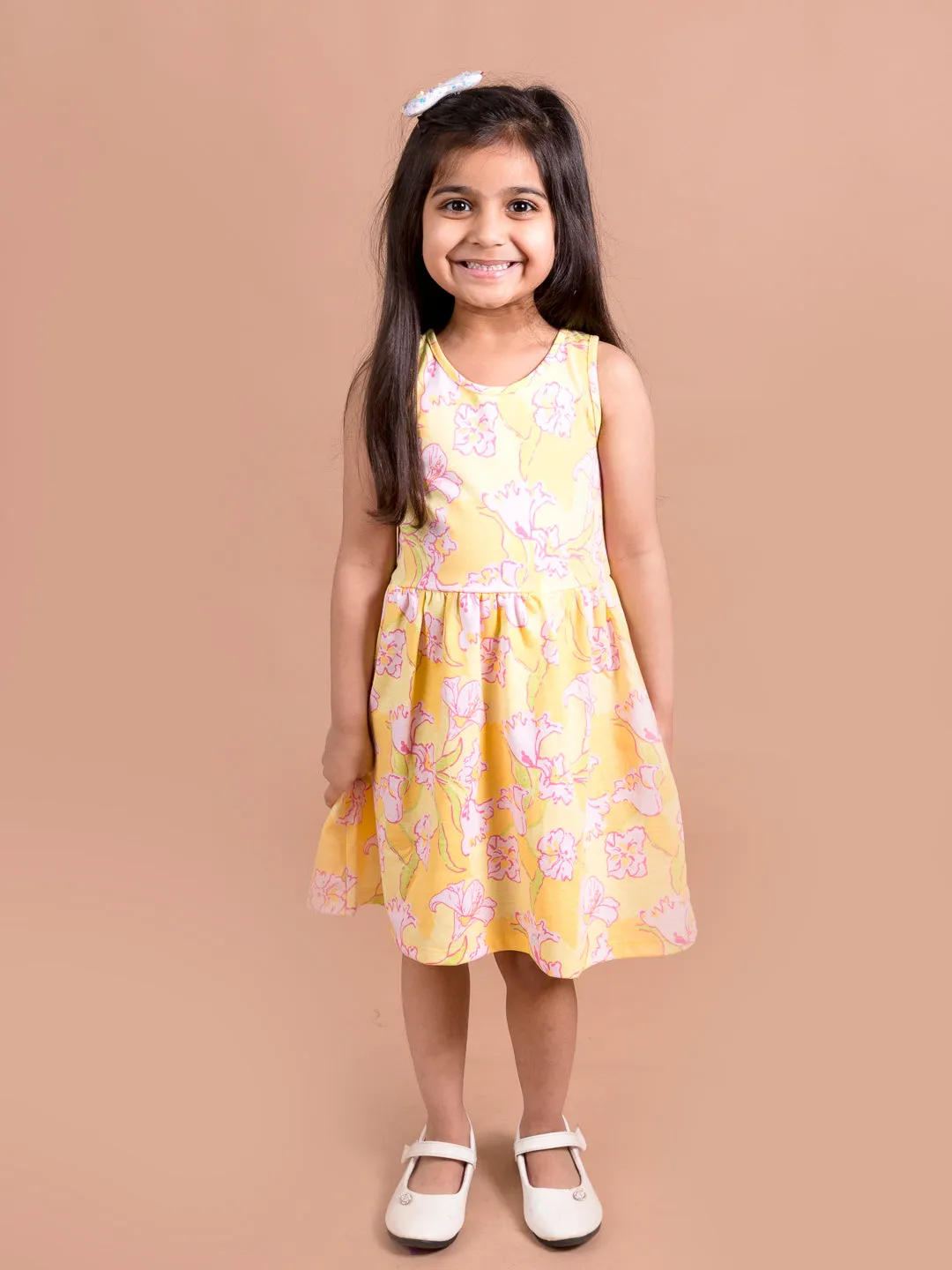 Girls Yellow Pink Floral Dress - Ps Peaches