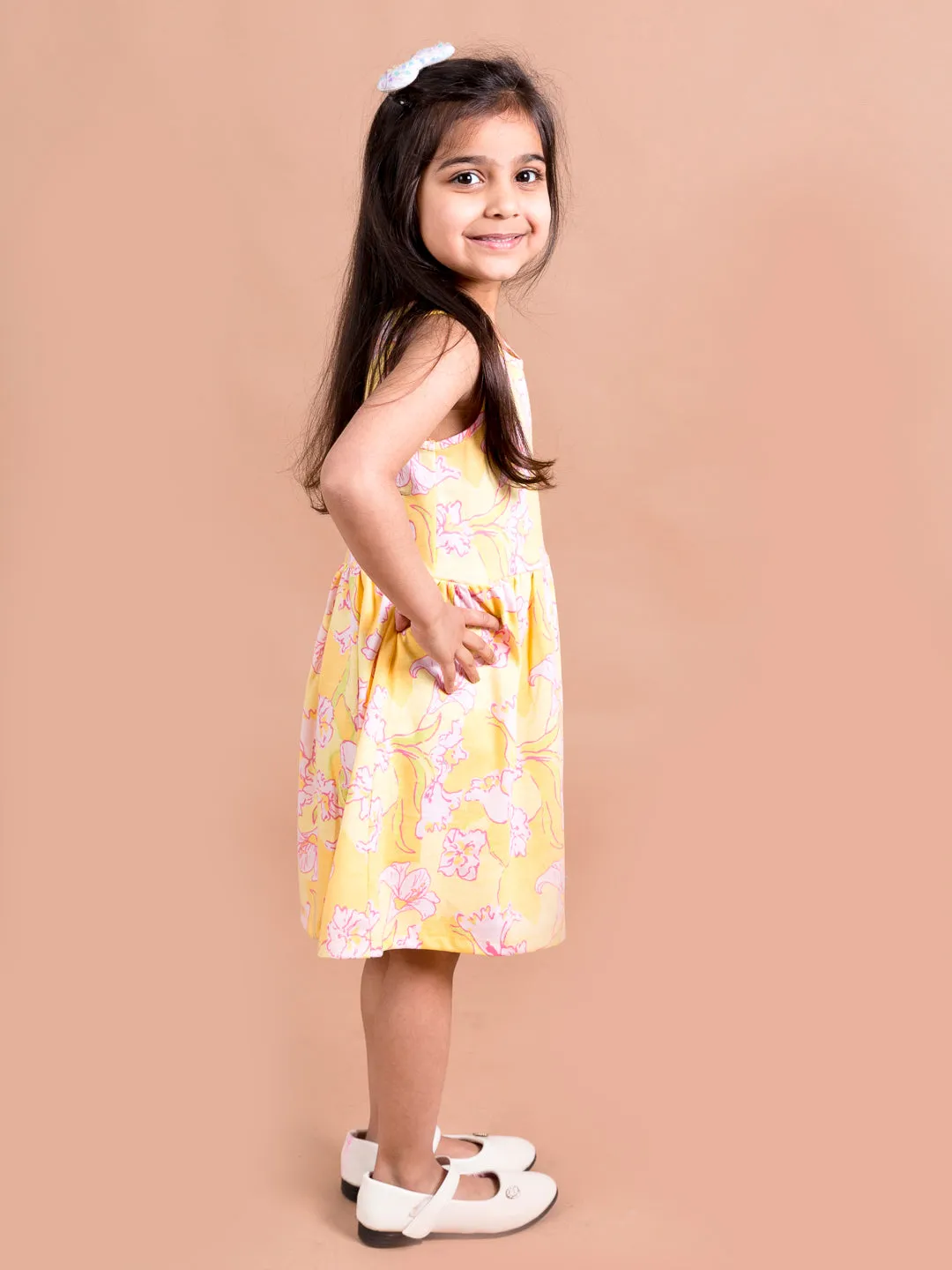 Girls Yellow Pink Floral Dress - Ps Peaches