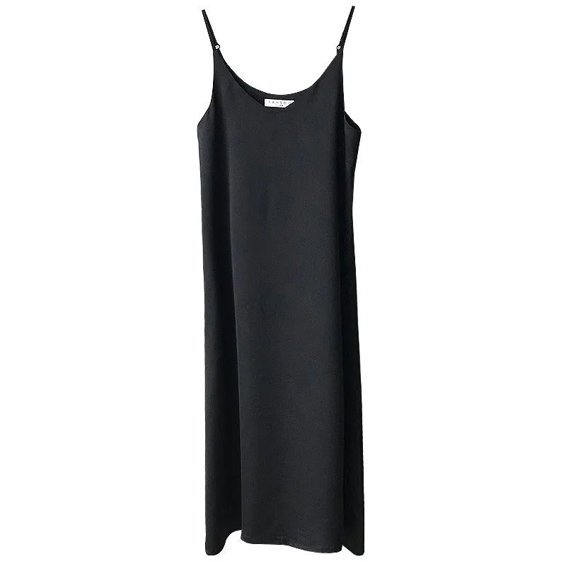 Glossy Silk Fashion Spaghetti Strap Mid-Calf Dresses