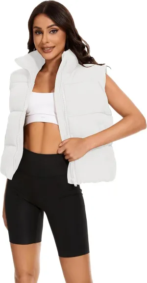 HangNiFang Women's Winter Cropped Puffer Vest Lightweight Sleeveless Warm Outerwear Puffer Vest Padded Gilet