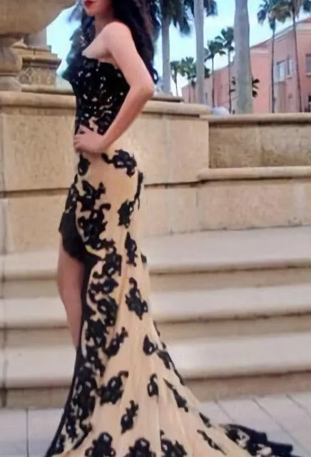 Hi Lo Black Lace Applique Nude Sexy High Low Black For Teens Prom Dresses
