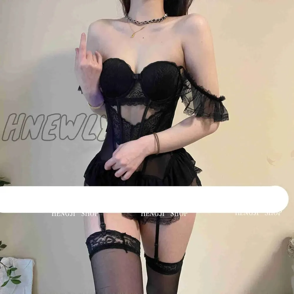 Hnewly Fairy Lace Mesh Sexy Black Mini Tank Summer Beach Dress Elegant Ruffles Tops Autumn Sweet Korean Women