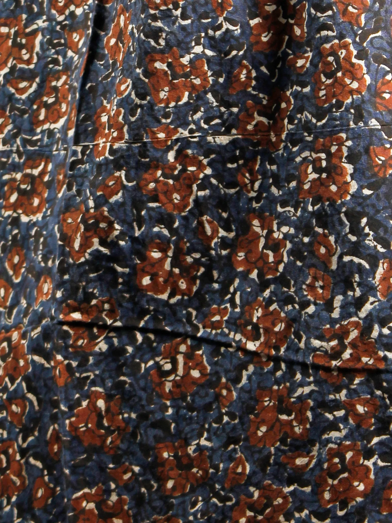 Indigo Black Brown Beige Hand Block Printed Cotton Long Dress With Front Pockets - D259F1378