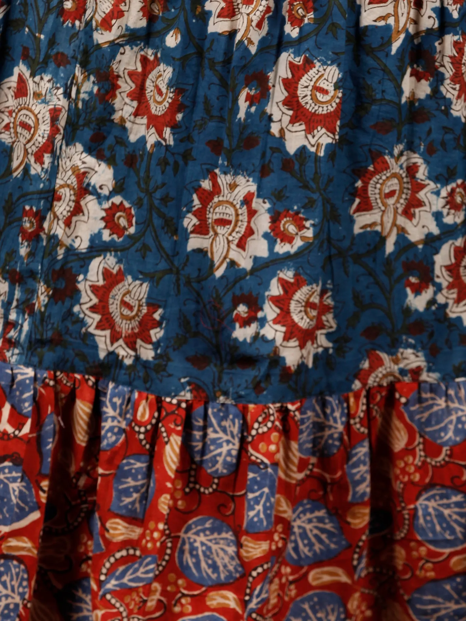 Indigo Rust Ivory Red Long Hand Block Printed Cotton Tier Dress - D139F1312