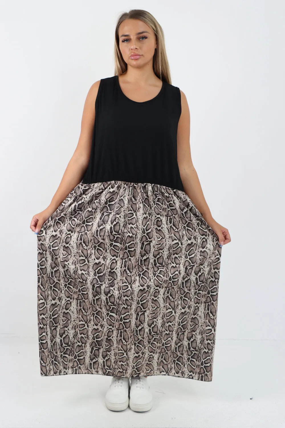 Italian Ribbed Vest Animal Print Maxi Dress
