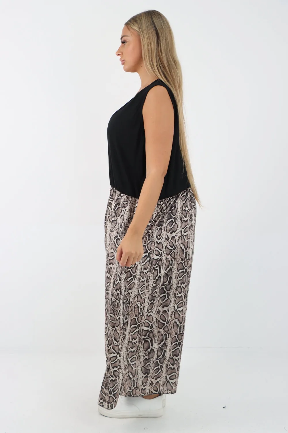 Italian Ribbed Vest Animal Print Maxi Dress