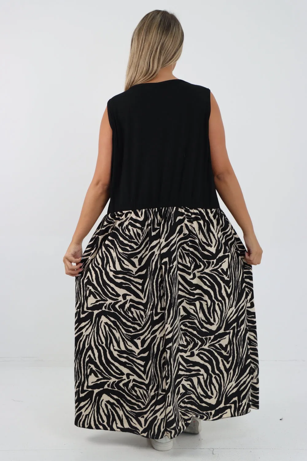 Italian Ribbed Vest Animal Print Maxi Dress