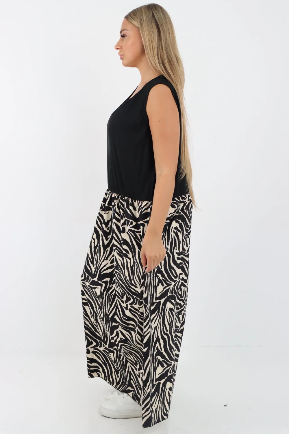 Italian Ribbed Vest Animal Print Maxi Dress