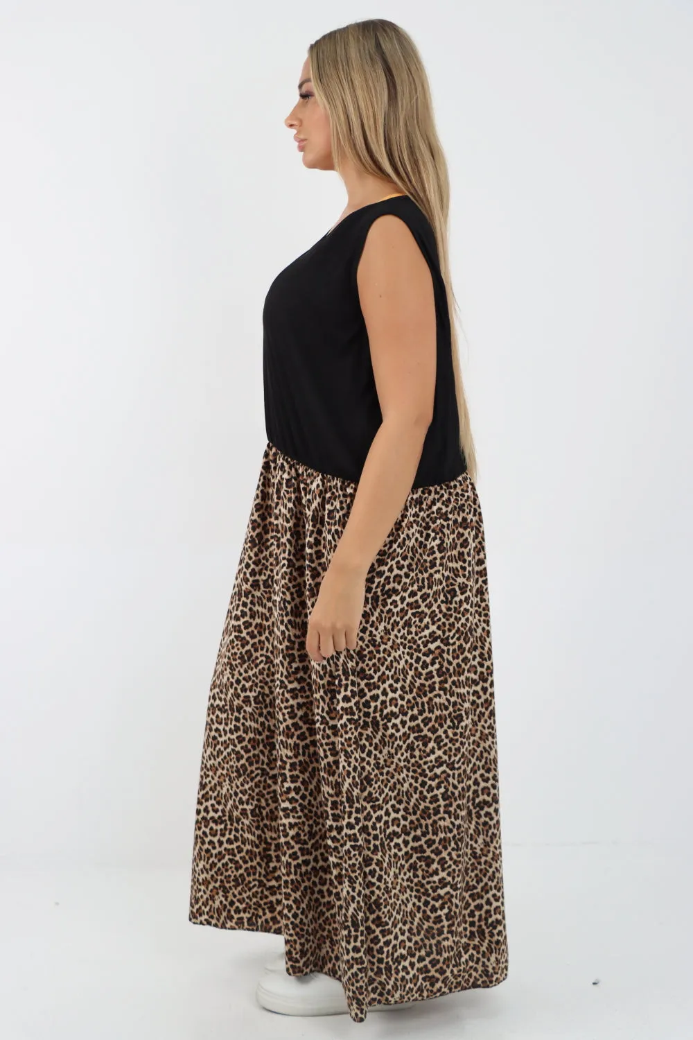 Italian Ribbed Vest Animal Print Maxi Dress