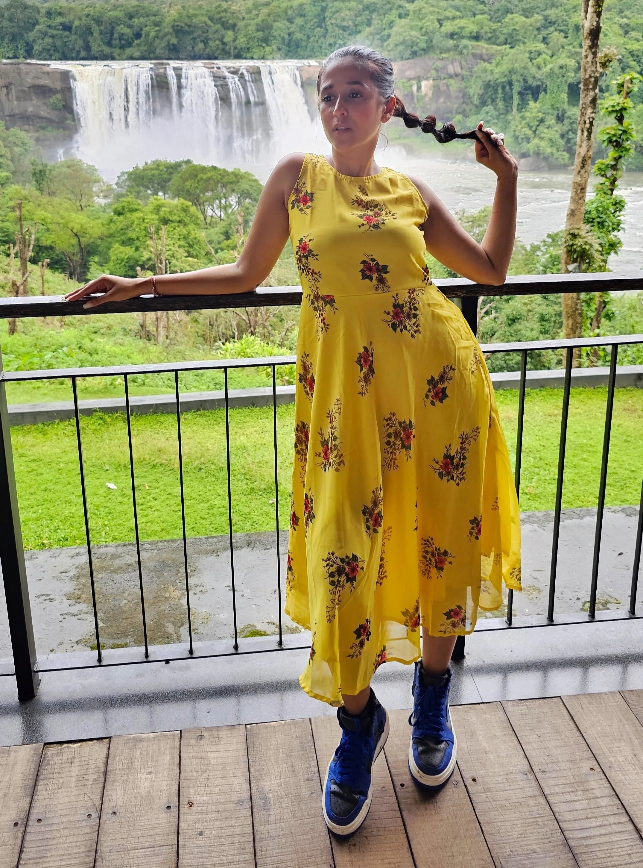 Jashvi Floral Print Georgette A-Line Midi Dress