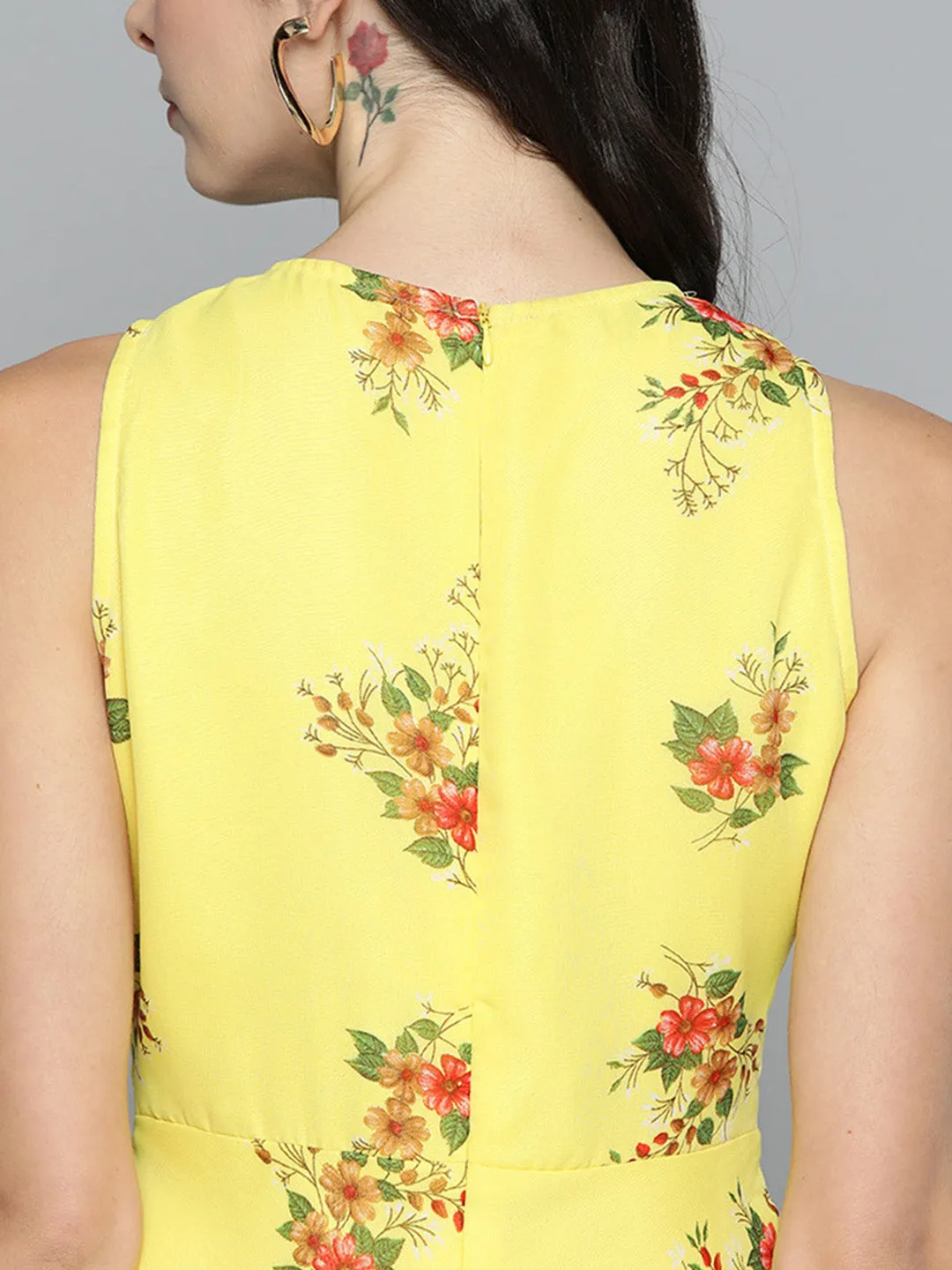 Jashvi Floral Print Georgette A-Line Midi Dress