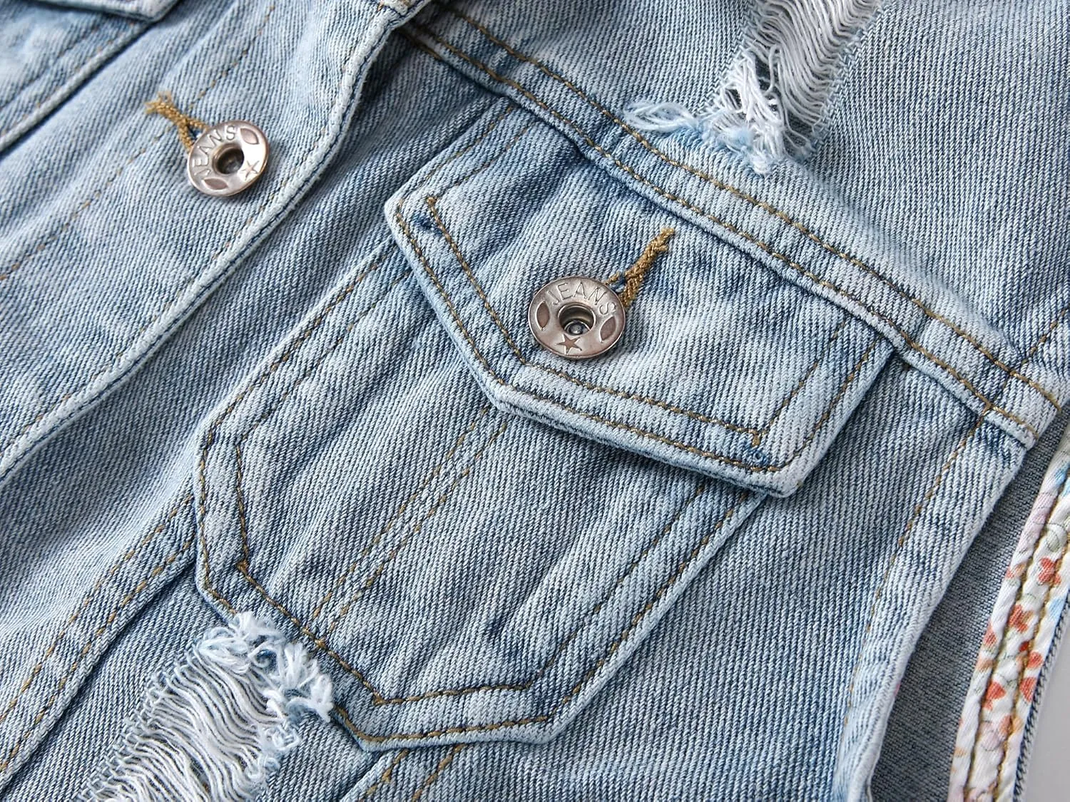 Kedera Womens Denim Jean Vest Classic Junior Button Up Cropped Distressed Sleeveless Jean Jacket