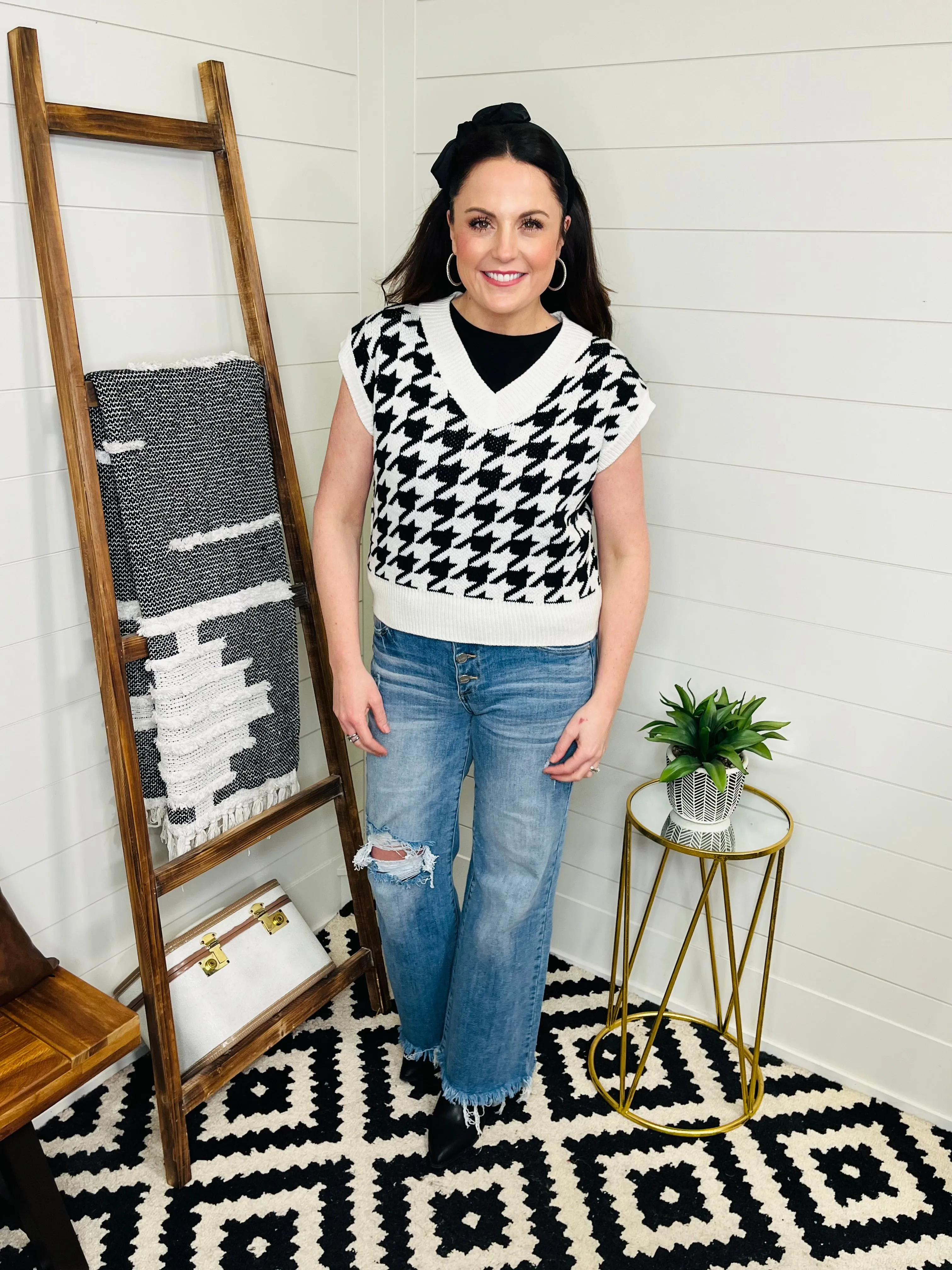 Knit Houndstooth Sweater Vest