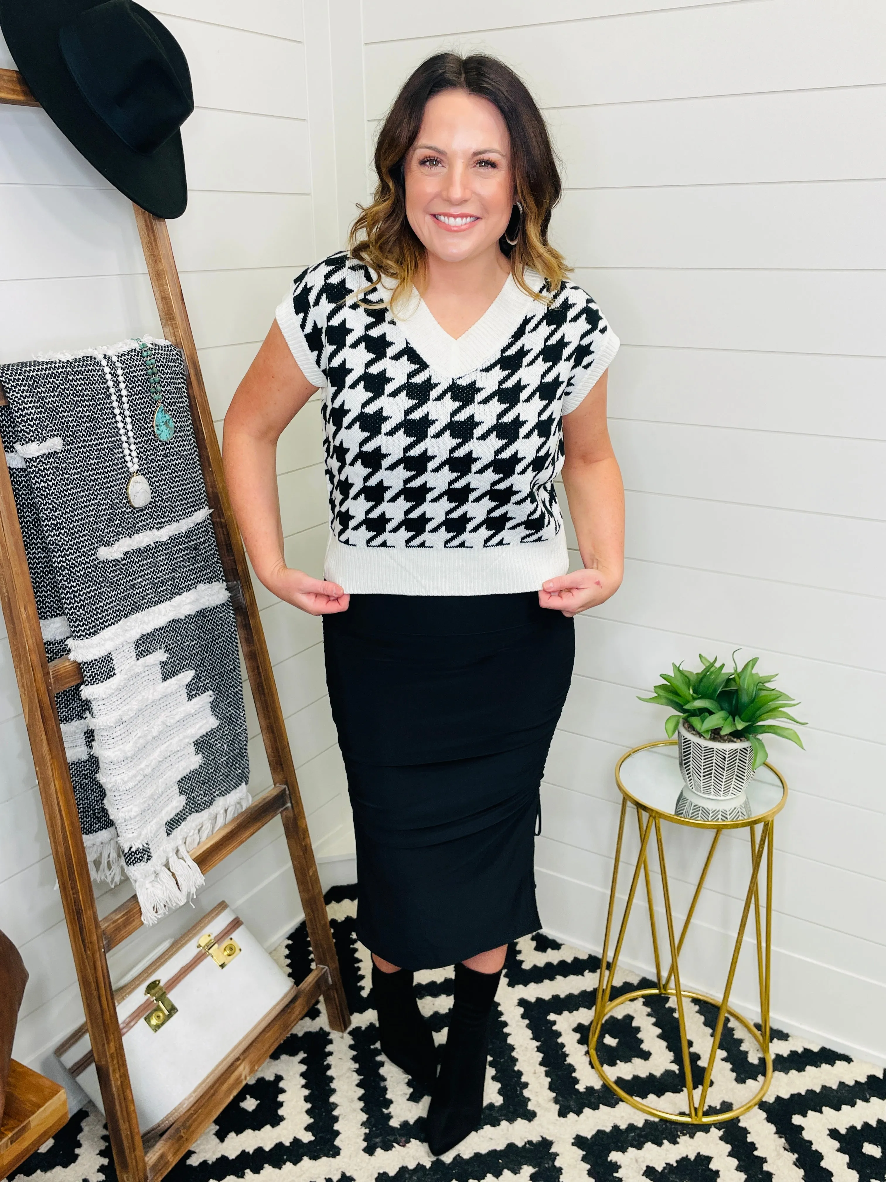 Knit Houndstooth Sweater Vest