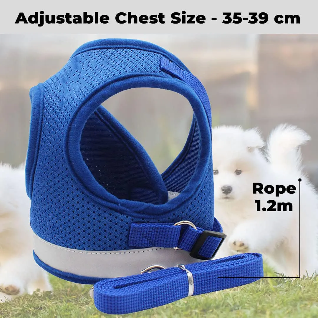 Kuber Industries Reflective Dog Harness with Adjustable Leash|Breathable Polyester Mesh Fabric |Large Size|HT-844|Comfortable No-Pull Grip|Quick Release Buckles|Easy On-Off Harness|Blue (Pack of 5)