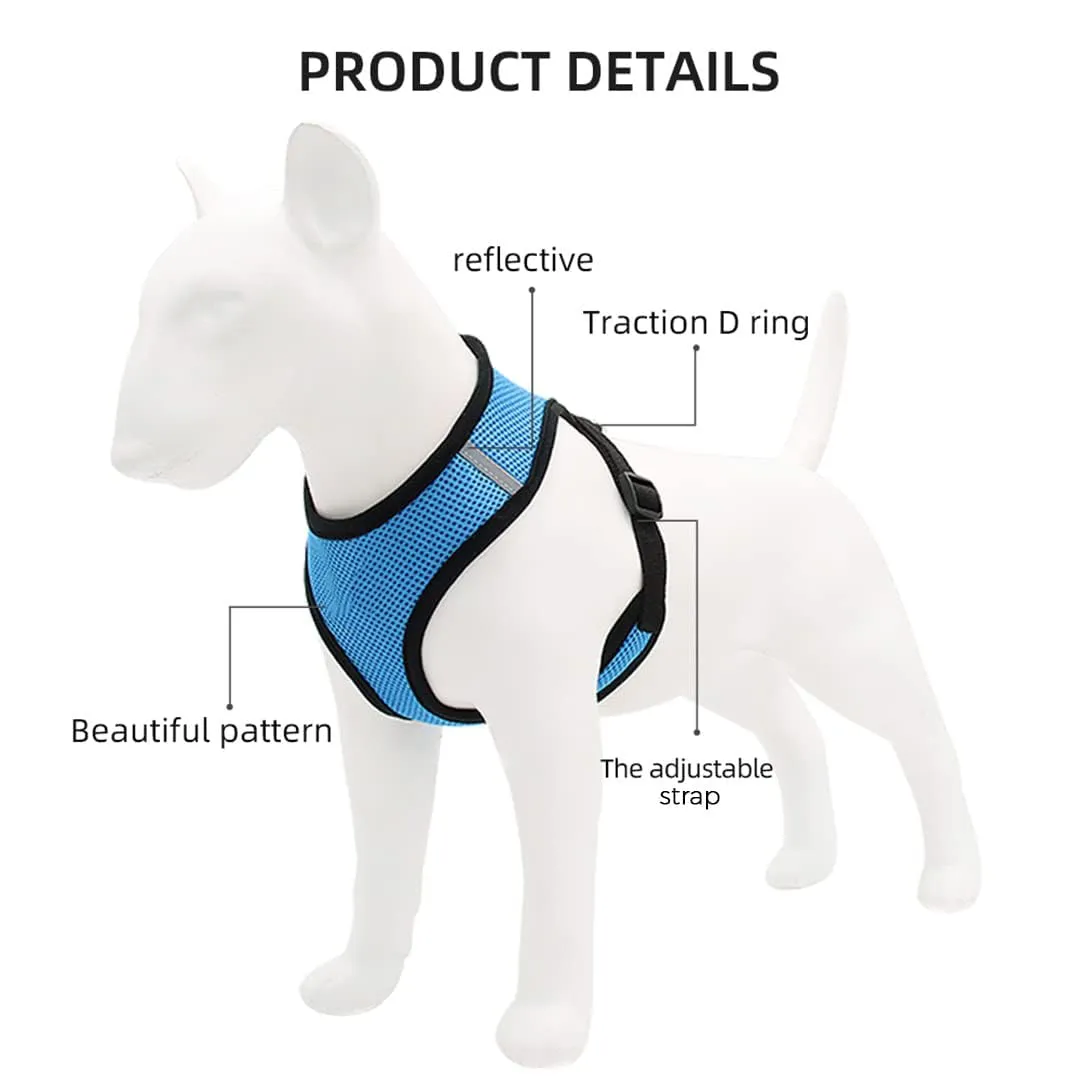 Kuber Industries Reflective Dog Harness With Adjustable Leash|Breathable Polyester Mesh Fabric With Top carry Handle|Medium Size|HAT-818|Comfortable No-Pull Grip|Quick Release Buckles|Blue (Pack Of 3)