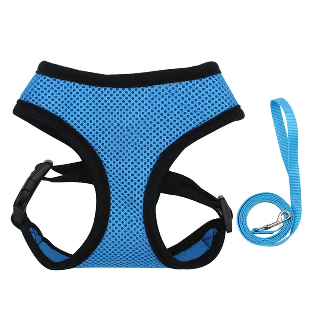 Kuber Industries Reflective Dog Harness With Adjustable Leash|Breathable Polyester Mesh Fabric With Top carry Handle|Medium Size|HAT-818|Comfortable No-Pull Grip|Quick Release Buckles|Blue (Pack Of 3)