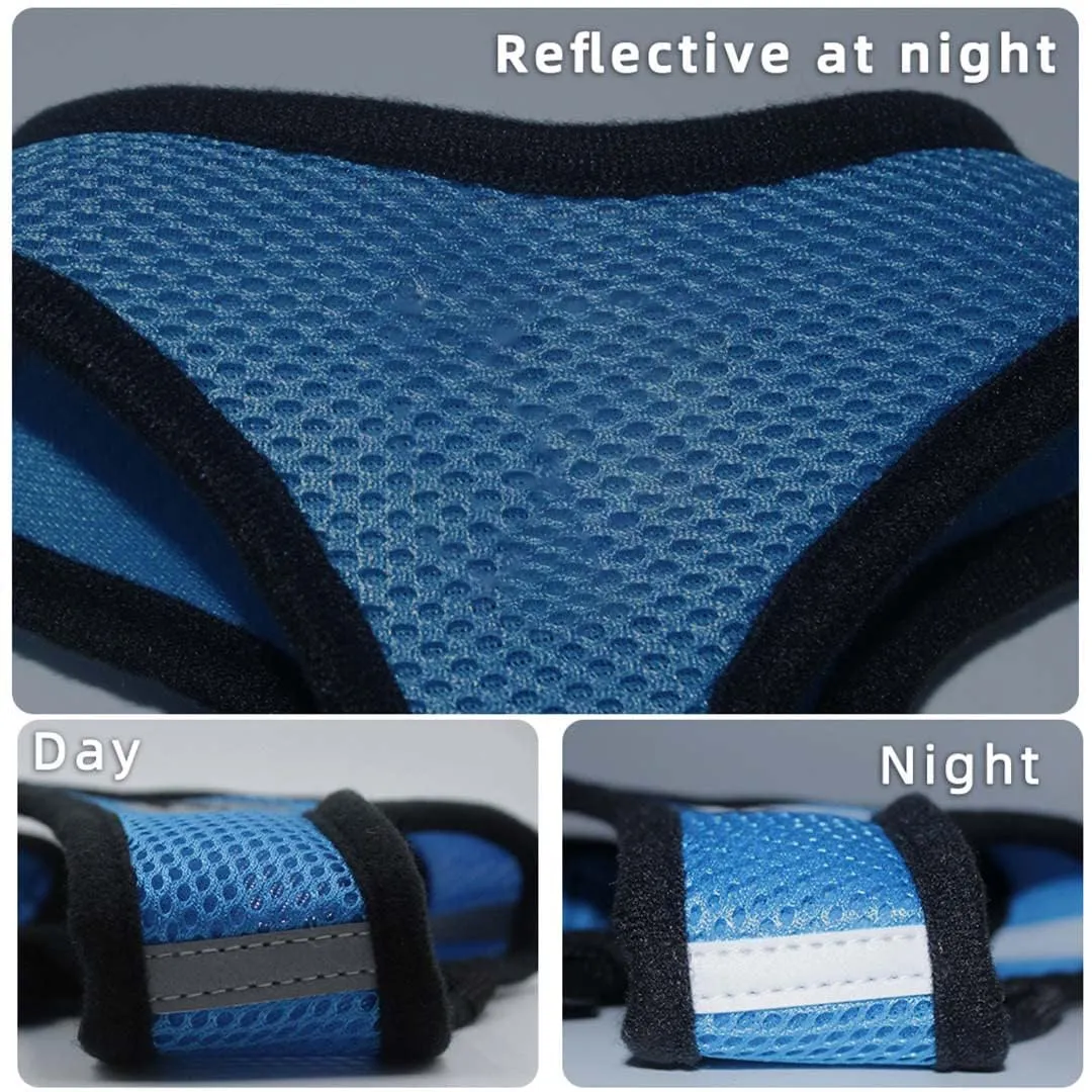 Kuber Industries Reflective Dog Harness With Adjustable Leash|Breathable Polyester Mesh Fabric With Top carry Handle|Medium Size|HAT-818|Comfortable No-Pull Grip|Quick Release Buckles|Blue (Pack Of 3)