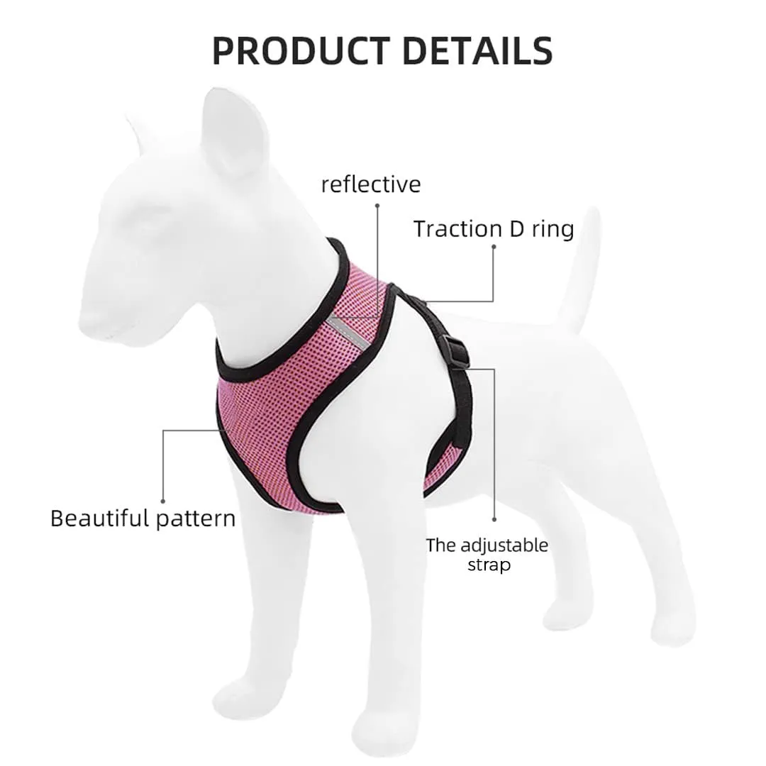 Kuber Industries Reflective Dog Harness With Adjustable Leash|Breathable Polyester Mesh Fabric With Top carry Handle|Medium Size|HAT-818|Comfortable No-Pull Grip|Quick Release Buckles|Pink (Pack Of 5)