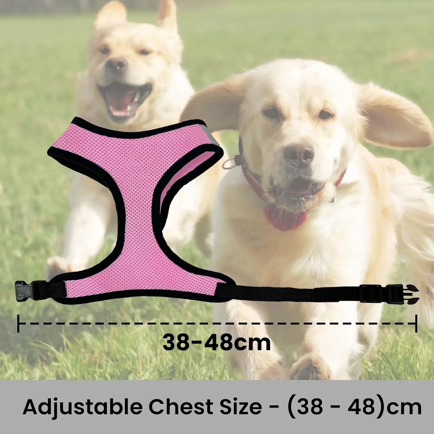 Kuber Industries Reflective Dog Harness With Adjustable Leash|Breathable Polyester Mesh Fabric With Top carry Handle|Medium Size|HAT-818|Comfortable No-Pull Grip|Quick Release Buckles|Pink (Pack Of 5)