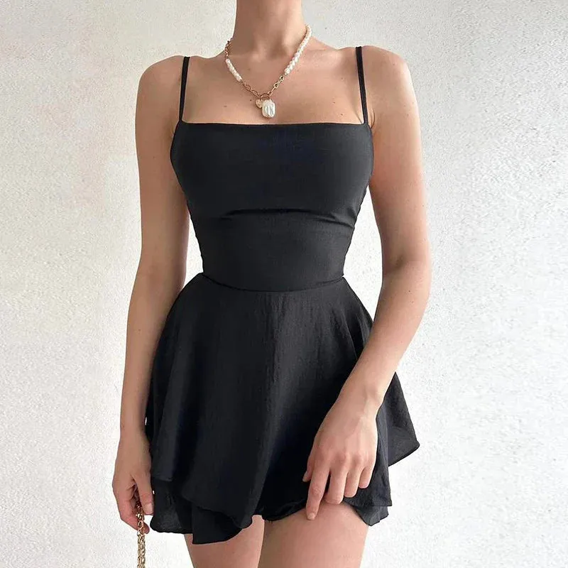 Lace Party Sexy Evening Patchwork Up Plunge Frill Solid Backless Mini Dress