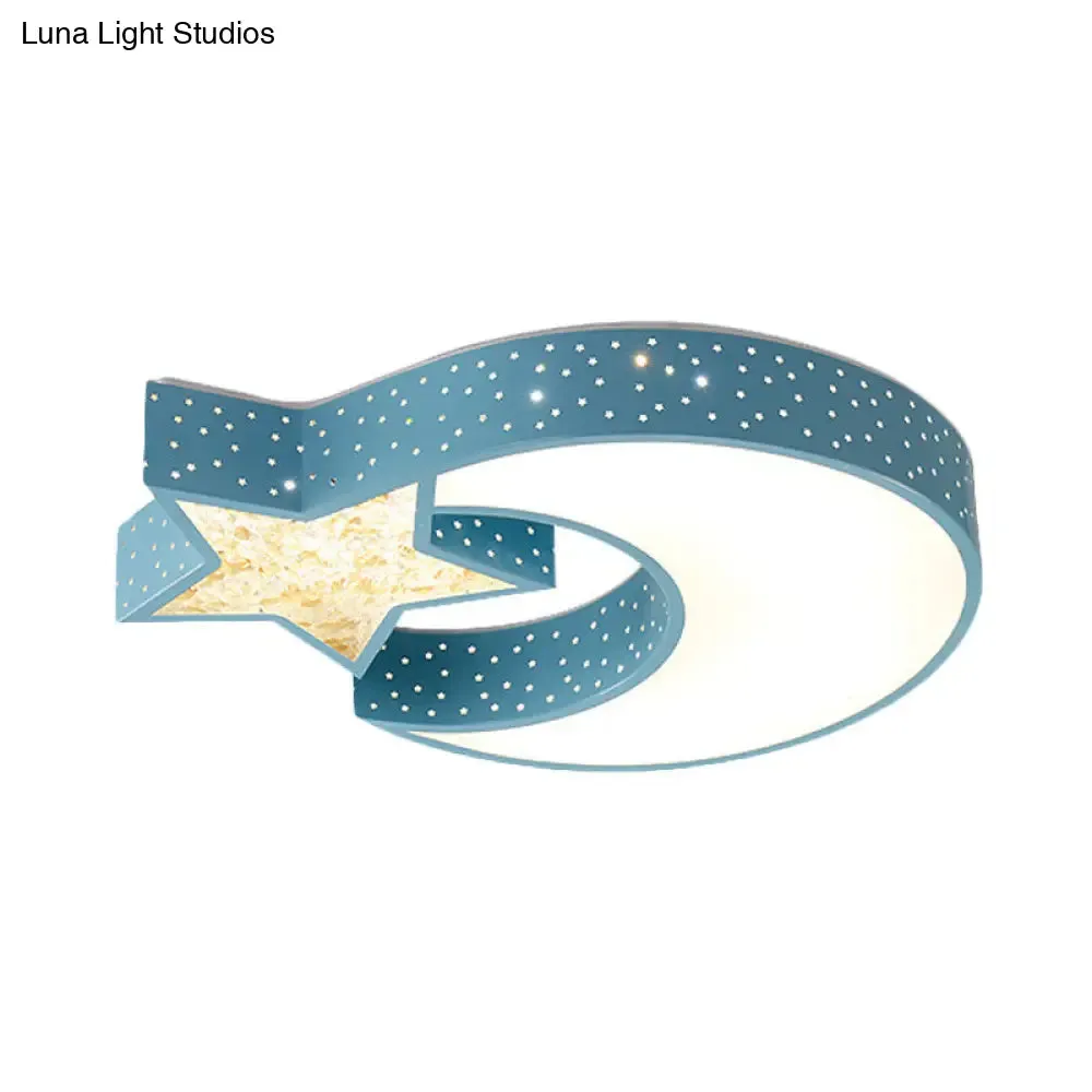 LED Blue/Green Moon and Star Ceiling Light for Kids Rooms with Acrylic Shade