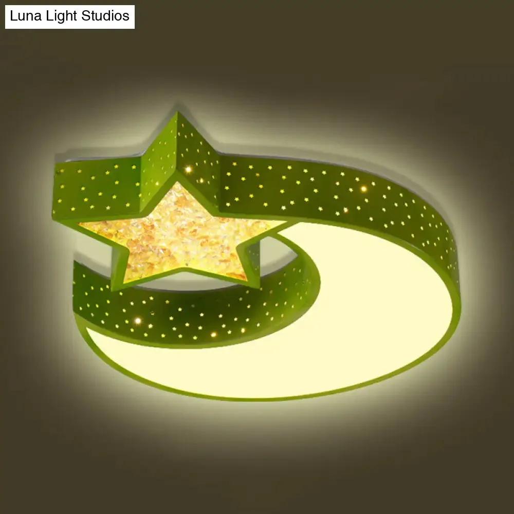LED Blue/Green Moon and Star Ceiling Light for Kids Rooms with Acrylic Shade