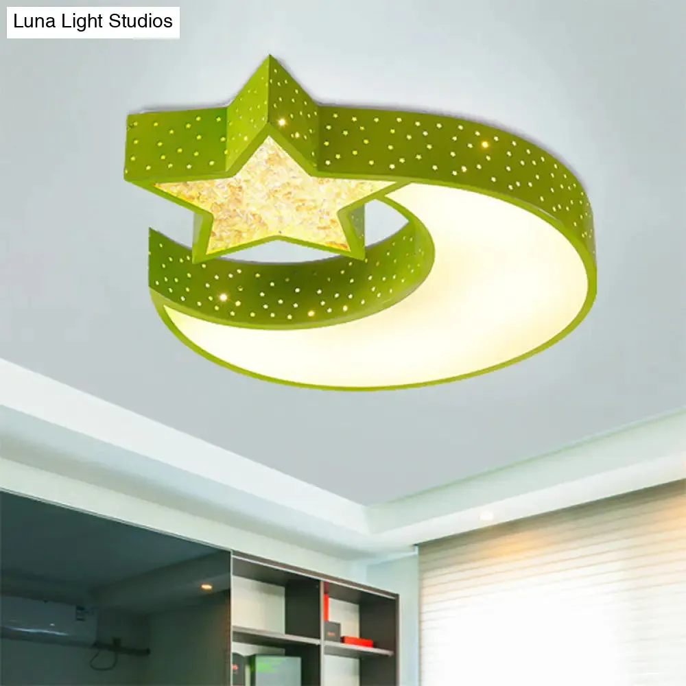 LED Blue/Green Moon and Star Ceiling Light for Kids Rooms with Acrylic Shade