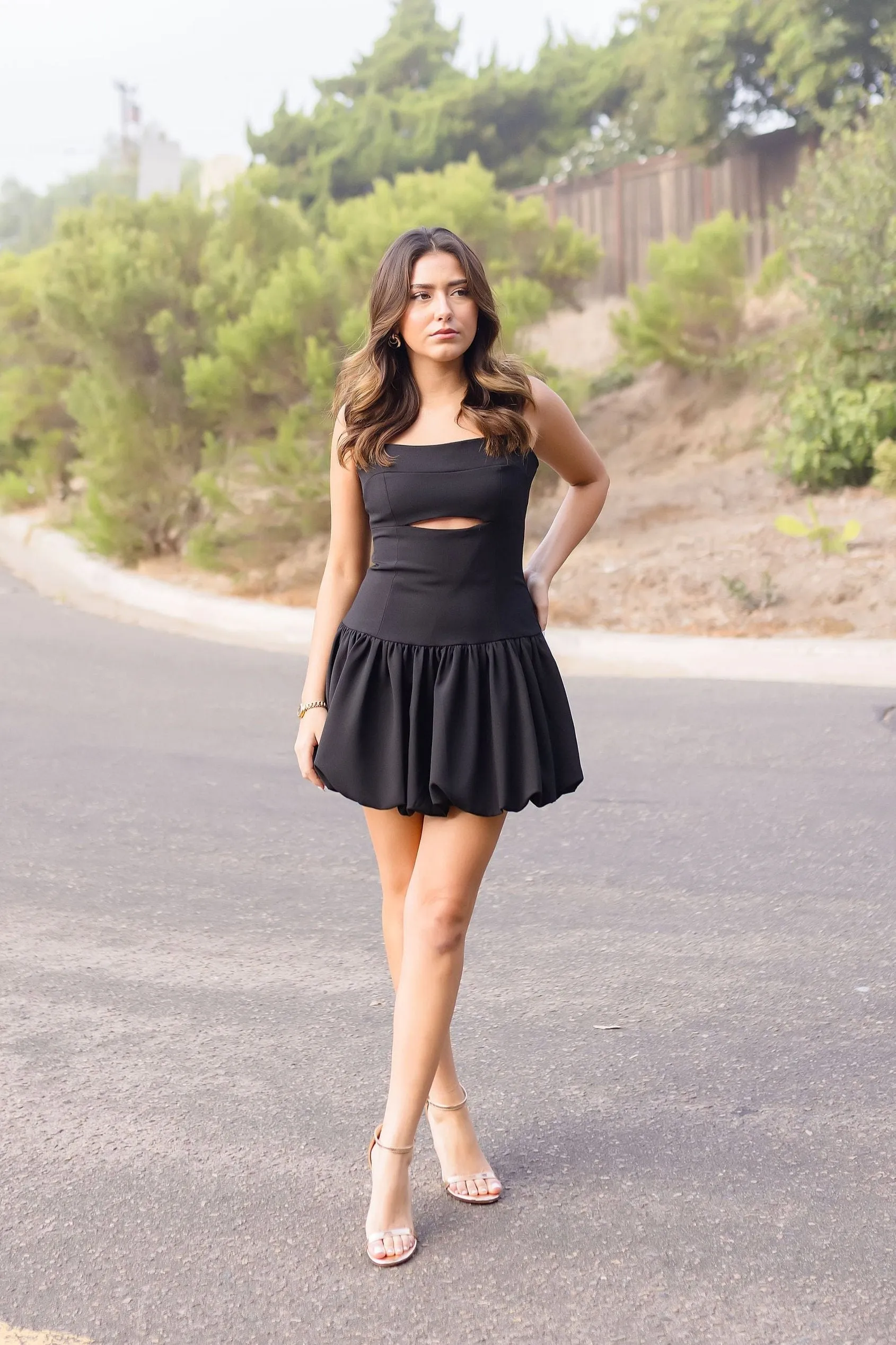 Leni Sleeveless Cut Out Drop Waist Mini Dress Black