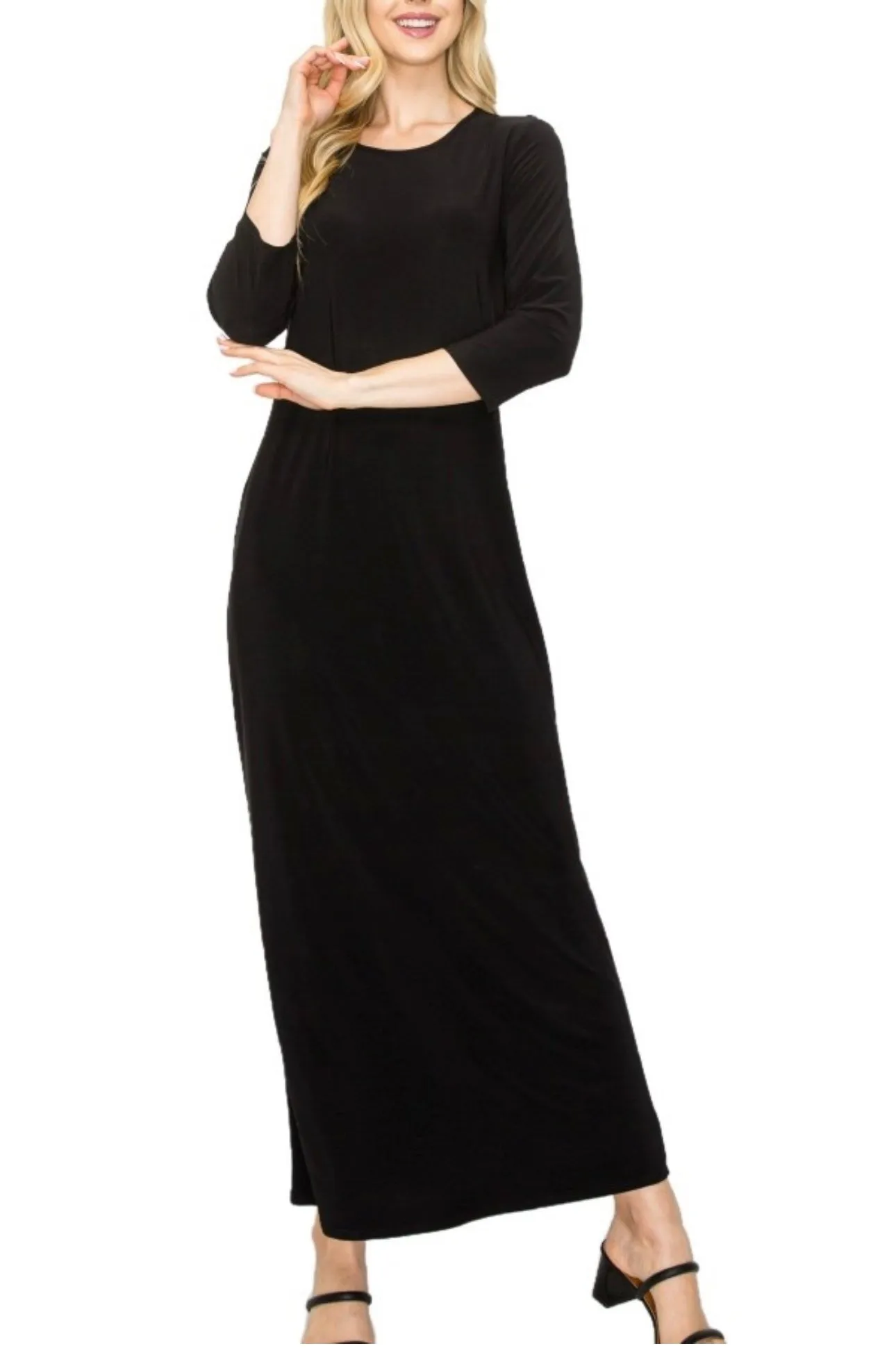 Liza's Long Modest Maxi Layering Dress Black Misses & Plus Sizes