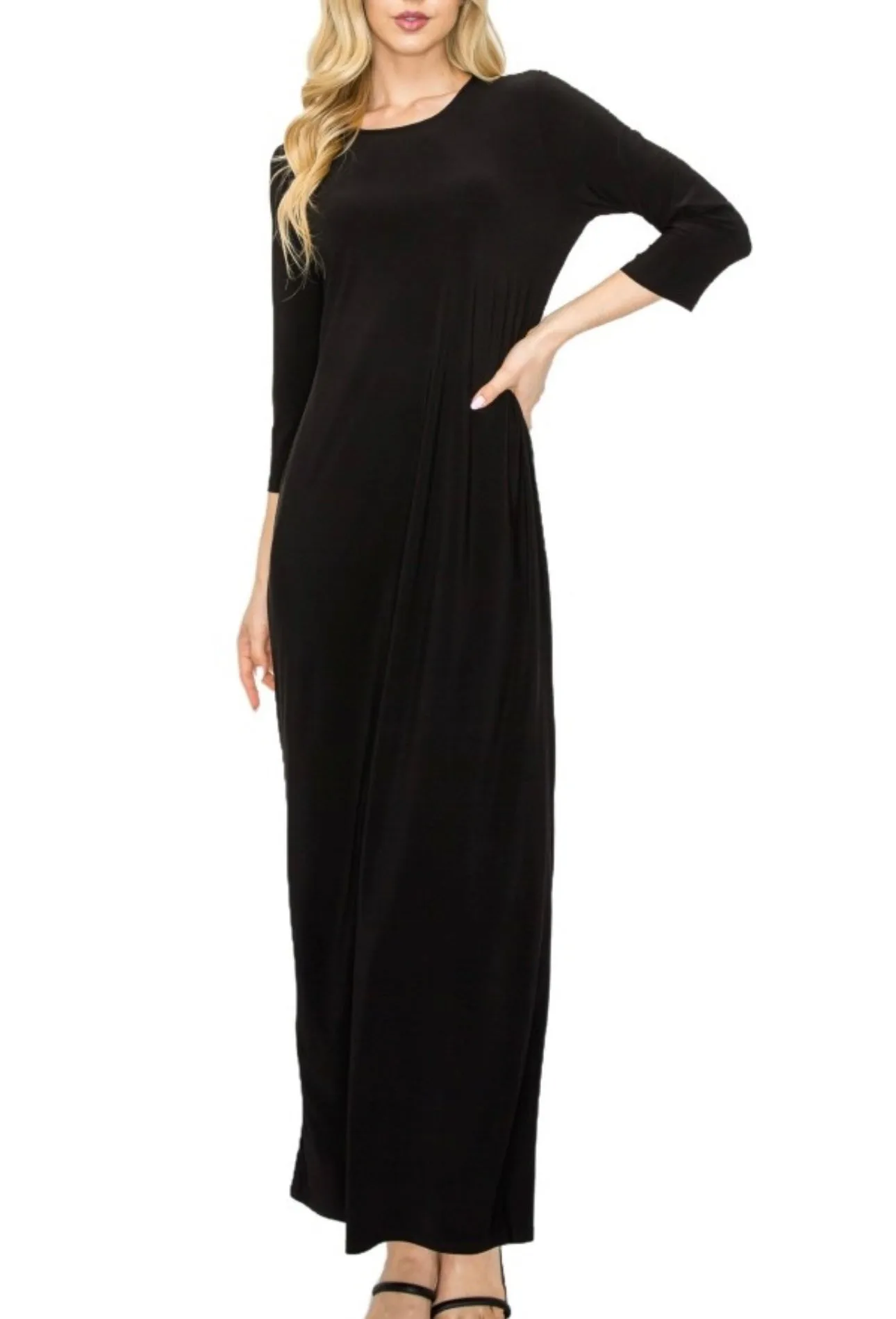 Liza's Long Modest Maxi Layering Dress Black Misses & Plus Sizes