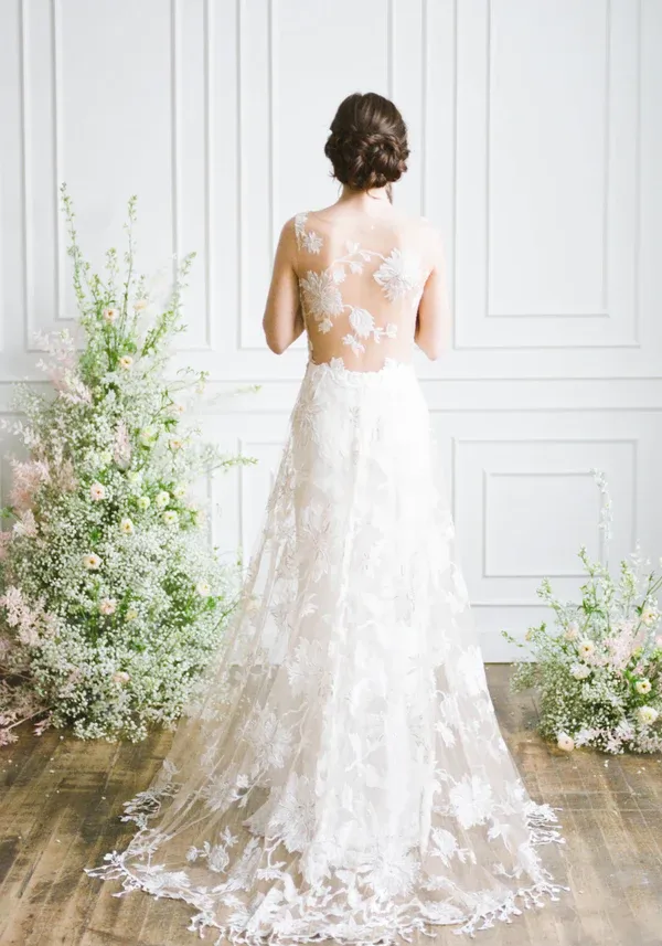 Long Wedding Dresses 3D Floral Embroidery Wedding Gowns JKW128