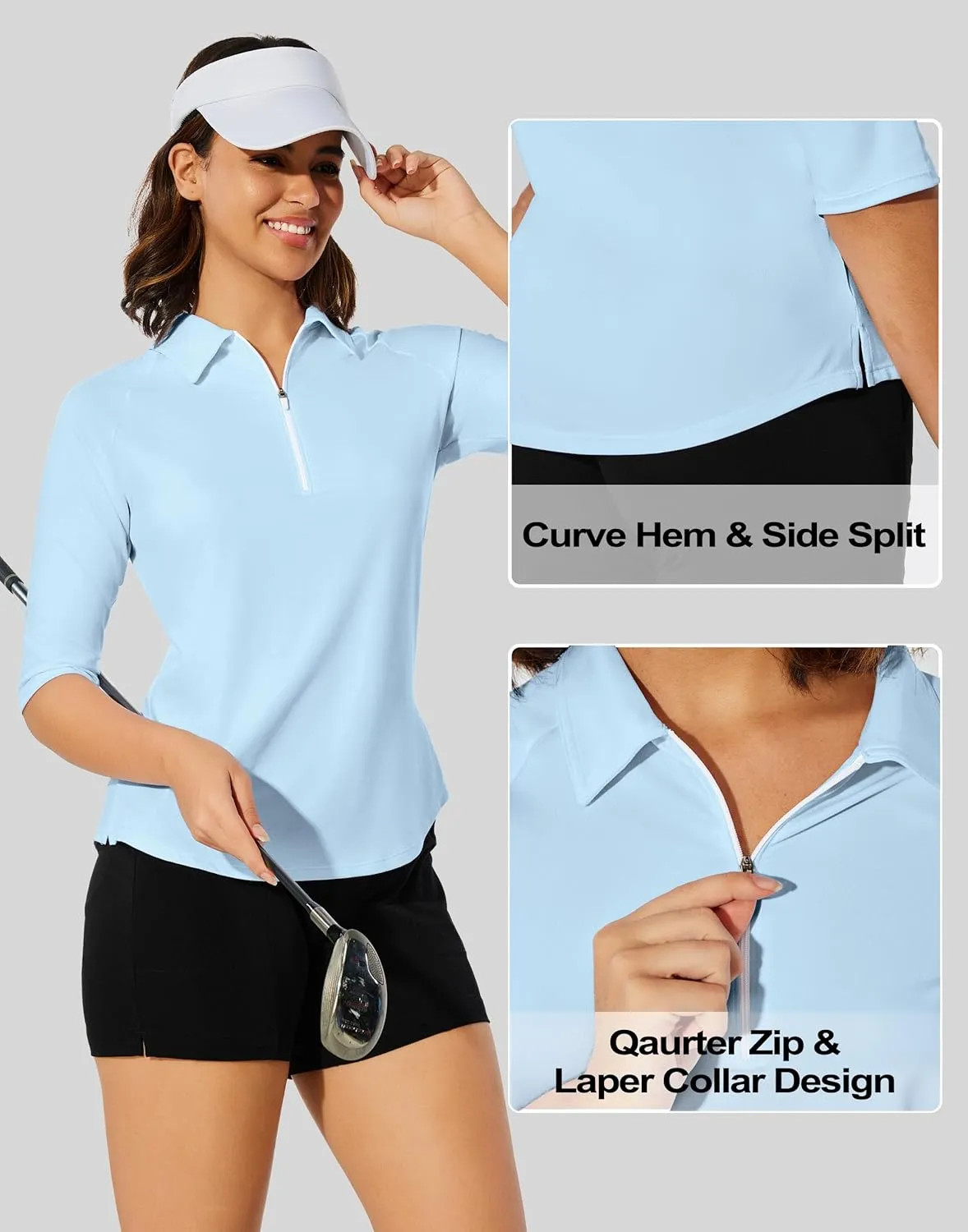 M MOTEEPI 3/4 Length Sleeve Womens Golf Polo Shirt Ladies Workout Tops Polo Shirts for Women Golf Pullover