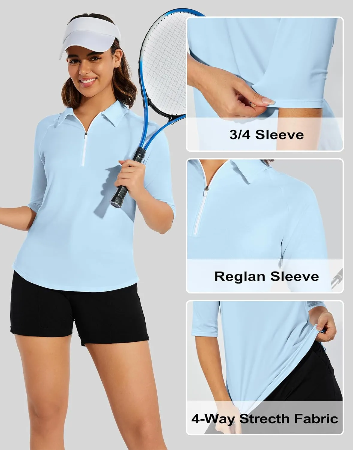 M MOTEEPI 3/4 Length Sleeve Womens Golf Polo Shirt Ladies Workout Tops Polo Shirts for Women Golf Pullover