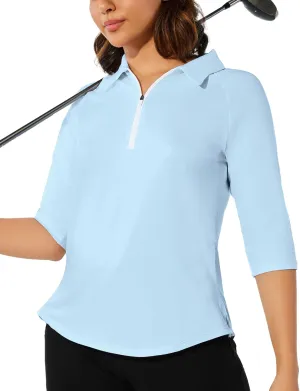 M MOTEEPI 3/4 Length Sleeve Womens Golf Polo Shirt Ladies Workout Tops Polo Shirts for Women Golf Pullover