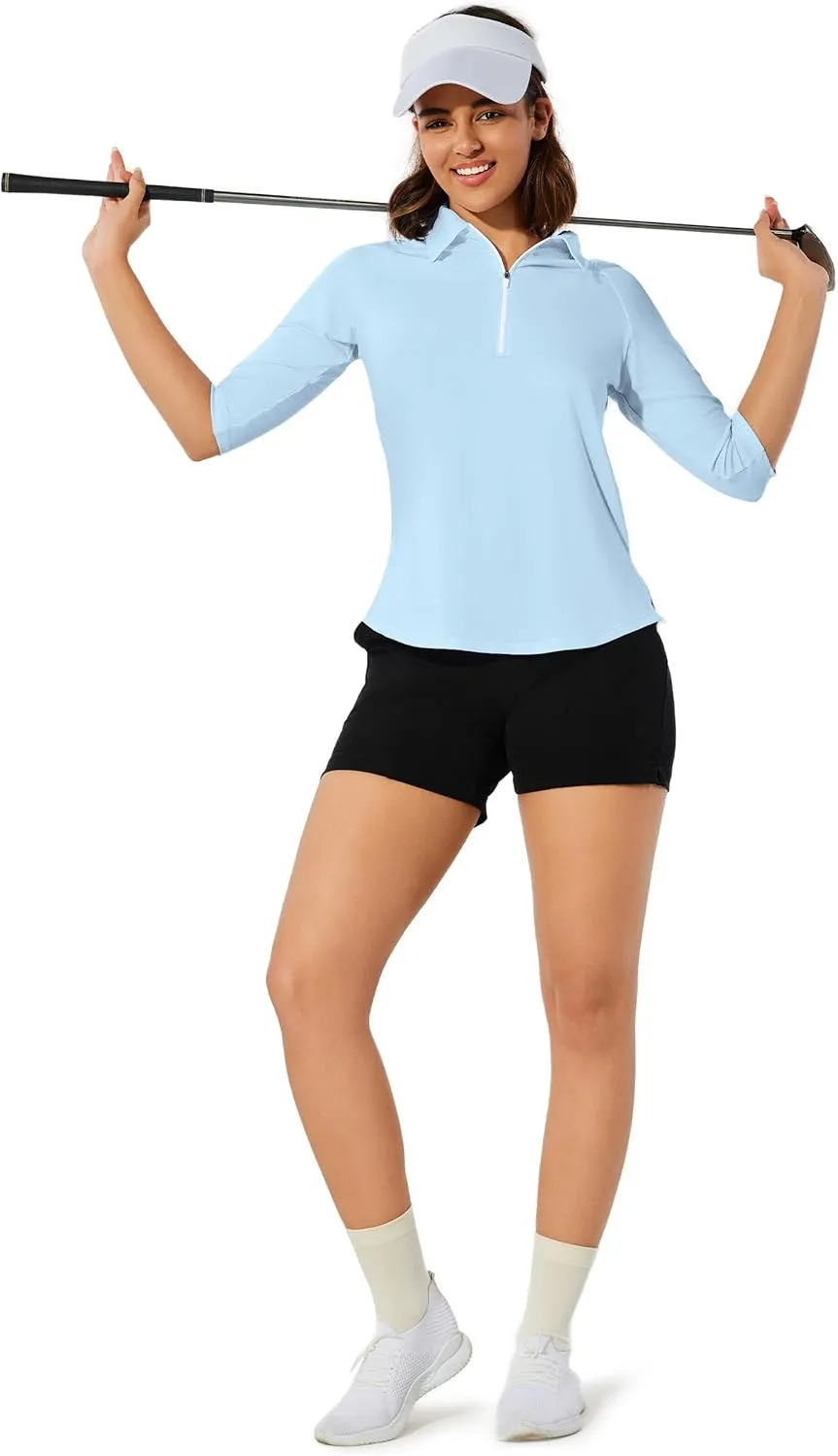 M MOTEEPI 3/4 Length Sleeve Womens Golf Polo Shirt Ladies Workout Tops Polo Shirts for Women Golf Pullover
