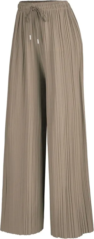 Made By Johnny Women's Pleated Wide Leg Palazzo Pants with Drawstring